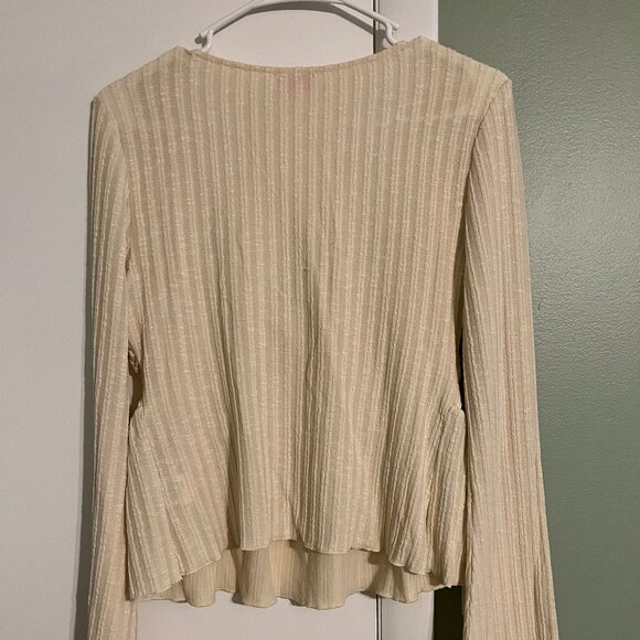 Pink Lily Perfectly Content Beige Ribbed Knit Top - Large - Picture 2 of 5